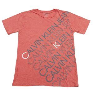 Calvin Klein Shirt Boys Medium10/12 Orange Logo Short Sleeve Summer Outdoor